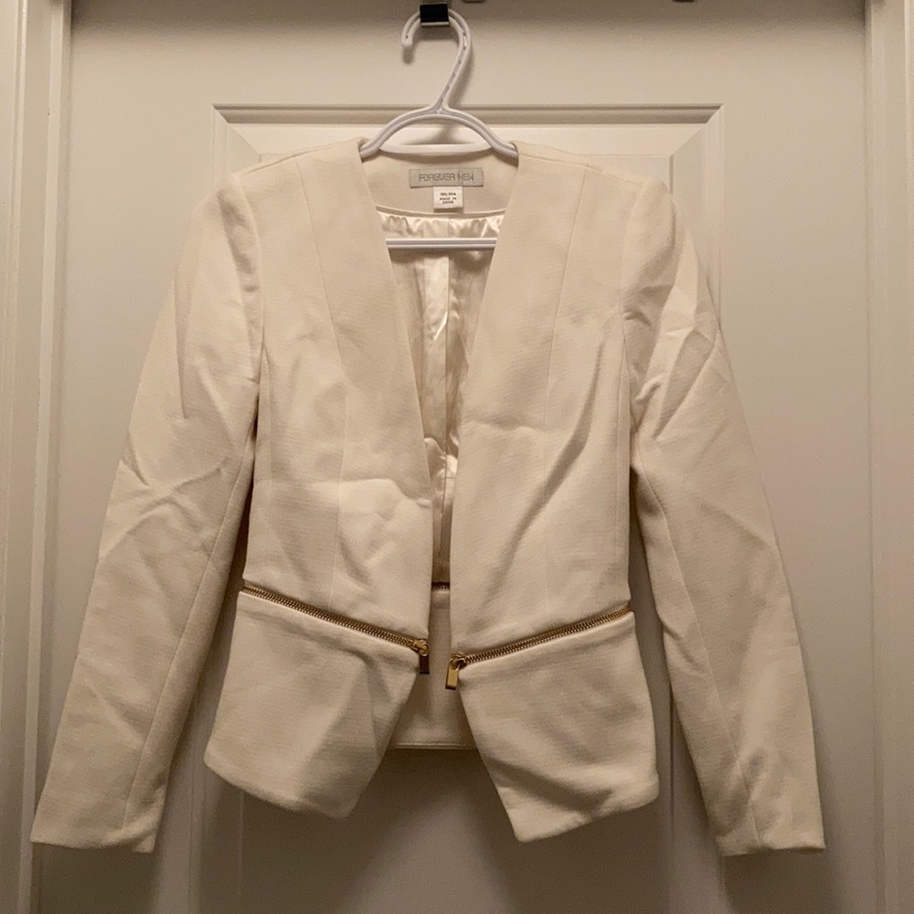Forever New cream coat with zippers